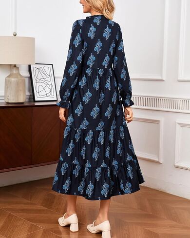 Women’s Corduroy Midi Dress Fall Winter Long Sleeve Ruffle V Neck Button Down Flowy Tiered Shirt Dresses with Pockets in Saudi Arabia