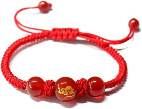 2pcs Bracelet Adjustable String Charm Bracelet Chinese Zodiac Feng Shui Charm Bracelet Lucky Jewelry New Year Gift for Women Men in Kuwait