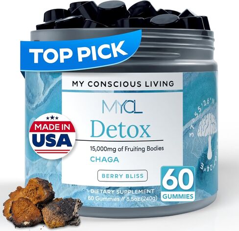علكات فطر MYCL Detox Chaga - مكمل مضاد للأكسدة ودعم المناعة - 250 ملغ من أجسام الفاكهة - نباتي، خالي من الغلوتين - نكهة عصير الليمون التوت - 60 قطعة in Saudi Arabia