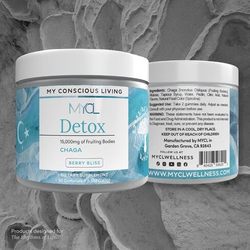 علكات فطر MYCL Detox Chaga - مكمل مضاد للأكسدة ودعم المناعة - 250 ملغ من أجسام الفاكهة - نباتي، خالي من الغلوتين - نكهة عصير الليمون التوت - 60 قطعة in Saudi Arabia