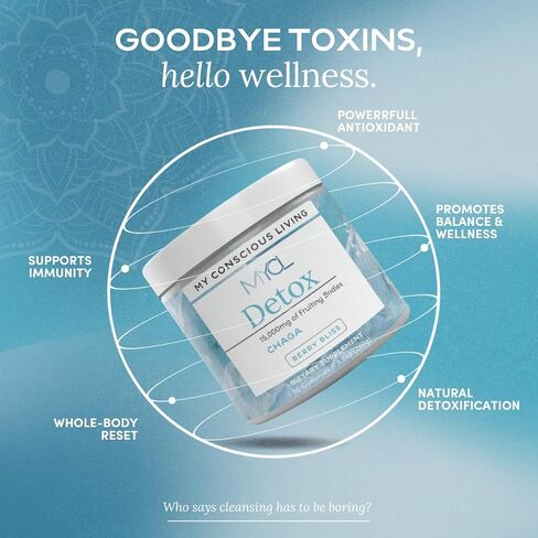 علكات فطر MYCL Detox Chaga - مكمل مضاد للأكسدة ودعم المناعة - 250 ملغ من أجسام الفاكهة - نباتي، خالي من الغلوتين - نكهة عصير الليمون التوت - 60 قطعة in Saudi Arabia