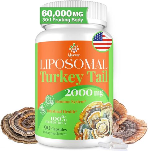 Liposomal Turkey Tail Mushroom Capsules, High Absorption Organic Turkey Tail Mushroom Extract 2000MG| 30:1 Fruiting Body| Supplement for Digestive Health, Energy & Immune Support, Non-GMO -90 Capsules in Saudi Arabia