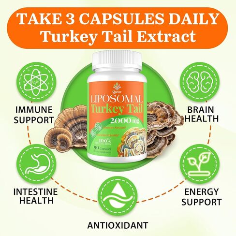 Liposomal Turkey Tail Mushroom Capsules, High Absorption Organic Turkey Tail Mushroom Extract 2000MG| 30:1 Fruiting Body| Supplement for Digestive Health, Energy & Immune Support, Non-GMO -90 Capsules in Saudi Arabia