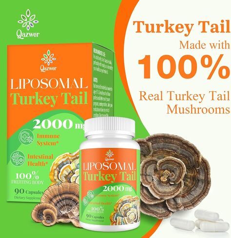 Liposomal Turkey Tail Mushroom Capsules, High Absorption Organic Turkey Tail Mushroom Extract 2000MG| 30:1 Fruiting Body| Supplement for Digestive Health, Energy & Immune Support, Non-GMO -90 Capsules in Saudi Arabia