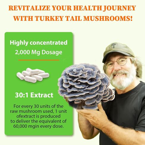 Liposomal Turkey Tail Mushroom Capsules, High Absorption Organic Turkey Tail Mushroom Extract 2000MG| 30:1 Fruiting Body| Supplement for Digestive Health, Energy & Immune Support, Non-GMO -90 Capsules in Saudi Arabia