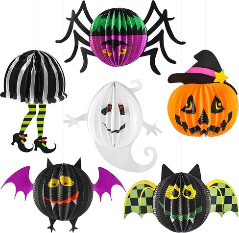 KatchOn, Hanging Halloween Decorations - Pack of 6 | Hanging Halloween Honeycombs for Halloween Ceiling Decorations | Halloween Hanging Bats, Pumpkin, Spider for Scary Halloween Decorations Indoor in Saudi Arabia