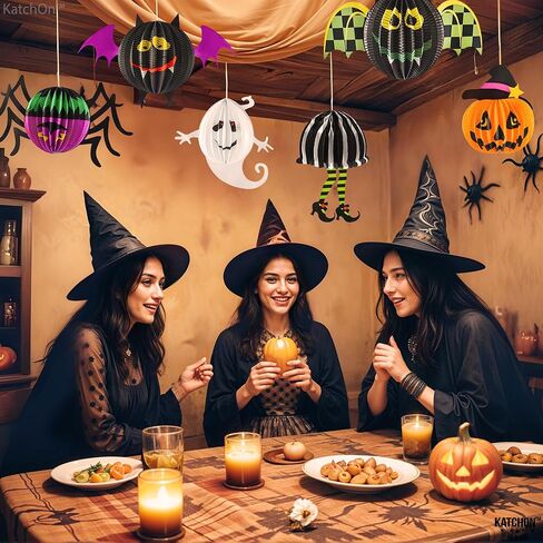 KatchOn, Hanging Halloween Decorations - Pack of 6 | Hanging Halloween Honeycombs for Halloween Ceiling Decorations | Halloween Hanging Bats, Pumpkin, Spider for Scary Halloween Decorations Indoor in Saudi Arabia