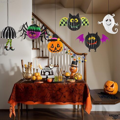 KatchOn, Hanging Halloween Decorations - Pack of 6 | Hanging Halloween Honeycombs for Halloween Ceiling Decorations | Halloween Hanging Bats, Pumpkin, Spider for Scary Halloween Decorations Indoor in Saudi Arabia