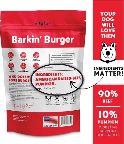 Barkin Burger - Wild Alaskan Salmon & Pumpkin Grain-Free Dog Treats, 4 oz - Premium Two-Ingredient, All-Natural, Low-Fat, Lean Protein Treats for Dogs and Breeds in Saudi Arabia
