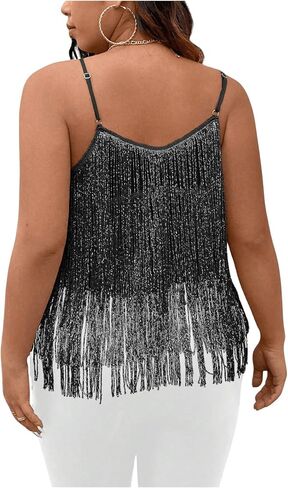 SHENHE Women's Plus Size Sequin Fringed Asymmetrical Cami Top Loose Party Club Top in Saudi Arabia