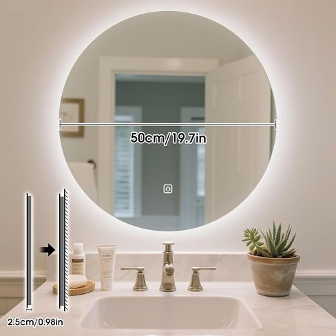 مرآة حمام LED مستديرة مقاس 20 بوصة مع أضواء، مرآة زينة مضاءة للجدار، قابلة للتعتيم ودرجة حرارة 3 ألوان 3000K/4000K/6000K بإضاءة خلفية، IP54 مقاومة للماء in Saudi Arabia