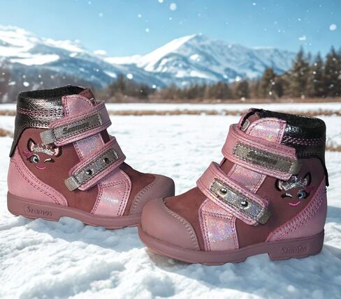 Kids Girls’ Genuine Leather Orthopedic Boots – Arch Support Shoes with Corrective Support for Flat Feet & Overpronation, Stable Ankle Support, Adjustable Straps, Pink Glitter Unicorn Design in Saudi Arabia