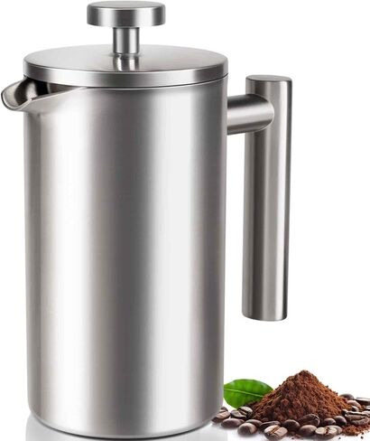 34 OZ Large French Press, Premium Stainless Steel Sturdy Insulated French Press Coffee Maker, 4-8 Cups French Coffee Press, Tea Presses for Home Kitchen Caming Loose Tea, Elegant Black in Saudi Arabia
