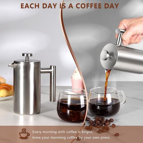 34 OZ Large French Press, Premium Stainless Steel Sturdy Insulated French Press Coffee Maker, 4-8 Cups French Coffee Press, Tea Presses for Home Kitchen Caming Loose Tea, Elegant Black in Saudi Arabia