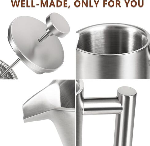 34 OZ Large French Press, Premium Stainless Steel Sturdy Insulated French Press Coffee Maker, 4-8 Cups French Coffee Press, Tea Presses for Home Kitchen Caming Loose Tea, Elegant Black in Saudi Arabia