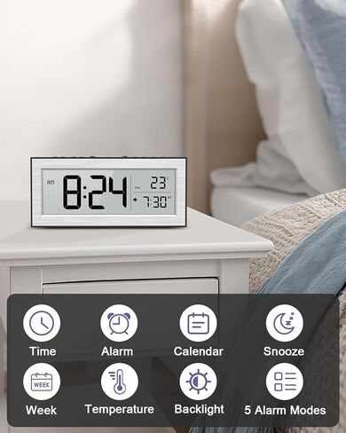 منبه يعمل بالبطارية، منبه للسفر مع شاشة LCD، 12/24 ساعة، غفوة 5 دقائق، ساعة بجانب السرير مع وظيفة التعتيم التلقائي ووضع العمل، مناسبة لغرفة النوم والمكتب والسفر in Kuwait