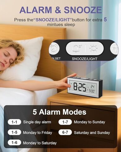 منبه يعمل بالبطارية، منبه للسفر مع شاشة LCD، 12/24 ساعة، غفوة 5 دقائق، ساعة بجانب السرير مع وظيفة التعتيم التلقائي ووضع العمل، مناسبة لغرفة النوم والمكتب والسفر in Kuwait