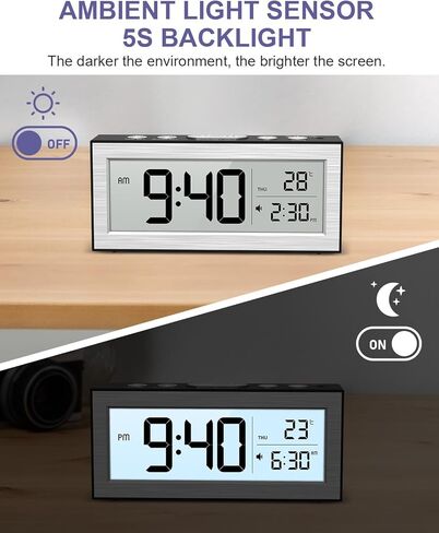 منبه يعمل بالبطارية، منبه للسفر مع شاشة LCD، 12/24 ساعة، غفوة 5 دقائق، ساعة بجانب السرير مع وظيفة التعتيم التلقائي ووضع العمل، مناسبة لغرفة النوم والمكتب والسفر in Kuwait