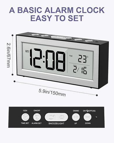منبه يعمل بالبطارية، منبه للسفر مع شاشة LCD، 12/24 ساعة، غفوة 5 دقائق، ساعة بجانب السرير مع وظيفة التعتيم التلقائي ووضع العمل، مناسبة لغرفة النوم والمكتب والسفر in Kuwait