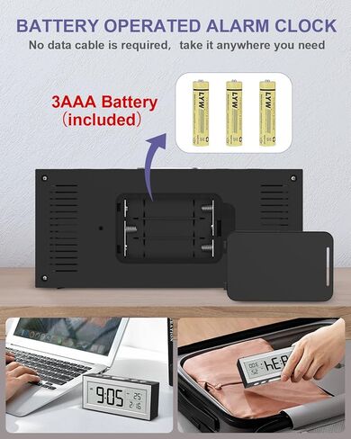 منبه يعمل بالبطارية، منبه للسفر مع شاشة LCD، 12/24 ساعة، غفوة 5 دقائق، ساعة بجانب السرير مع وظيفة التعتيم التلقائي ووضع العمل، مناسبة لغرفة النوم والمكتب والسفر in Kuwait