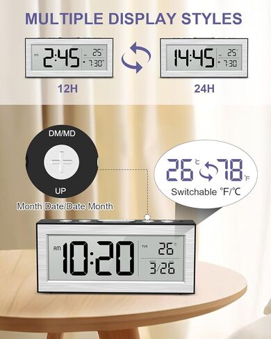منبه يعمل بالبطارية، منبه للسفر مع شاشة LCD، 12/24 ساعة، غفوة 5 دقائق، ساعة بجانب السرير مع وظيفة التعتيم التلقائي ووضع العمل، مناسبة لغرفة النوم والمكتب والسفر in Kuwait