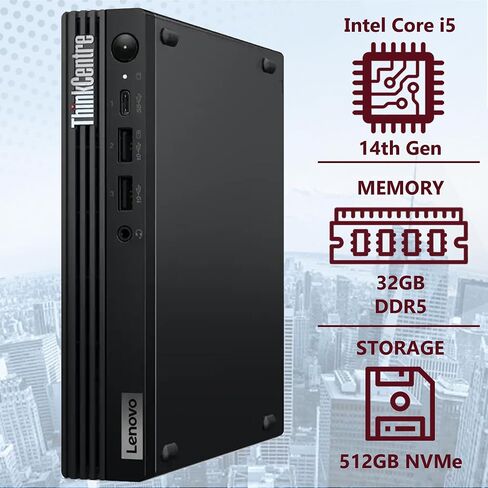 Lenovo ThinkCentre Tiny M70q Gen 5 Intel 14-Core i5-13500T (Beat i7-12700), 16GB DDR5 RAM, 512GB NVMe, WiFi 6E, Bluetooth, RJ-45, DP Port, HDMI, W11P, Business Desktop in Saudi Arabia