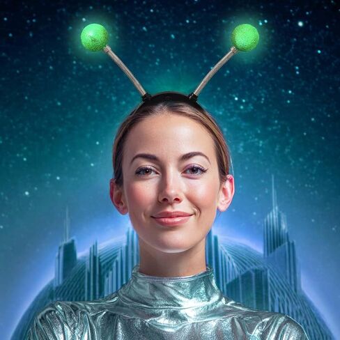 DRESBE Light Up Alien Antenna Headband LED Space Headbands Glow Party Hair Accessories للنساء in Kuwait