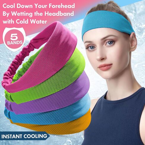 5 قطع من عصابات رأس التبريد، عصابات رأس تبريد قابلة للتمدد، عصابات رأس رياضية ماصة للرطوبة للنساء والرجال أثناء التمارين واليوجا والجري وركوب الدراجات in Kuwait