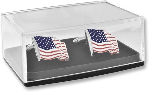 مجموعة PinMart's Silver المصنوعة في الولايات المتحدة الأمريكية، دبوس طية صدر السترة بالمينا العلم الأمريكي وأزرار أكمام وطنية مكونة من قطعتين in Saudi Arabia