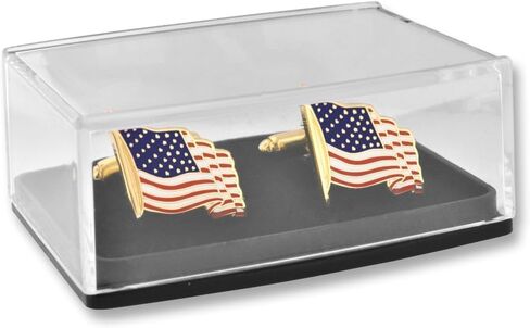 مجموعة PinMart's Silver المصنوعة في الولايات المتحدة الأمريكية، دبوس طية صدر السترة بالمينا العلم الأمريكي وأزرار أكمام وطنية مكونة من قطعتين in Saudi Arabia