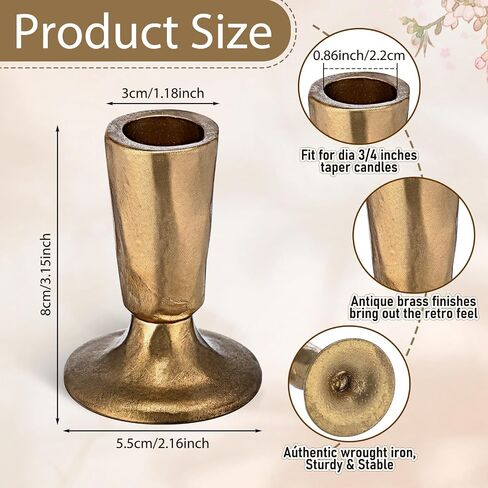 Mumufy Set of 4 Brass Taper Candle Holders Antique Vintage Candlestick Holders Brass Iron Taper Candlestick Decorative Candle Stand Decor for Weddings Dining Parties Timeless Décor Accent in Saudi Arabia