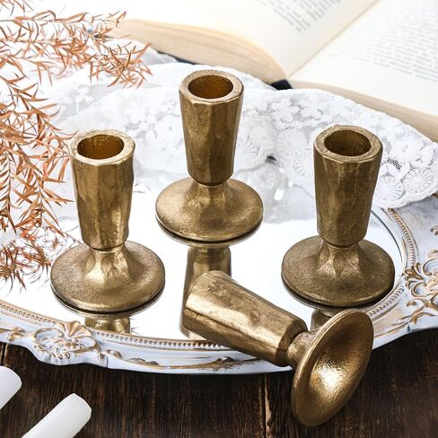 Mumufy Set of 4 Brass Taper Candle Holders Antique Vintage Candlestick Holders Brass Iron Taper Candlestick Decorative Candle Stand Decor for Weddings Dining Parties Timeless Décor Accent in Saudi Arabia