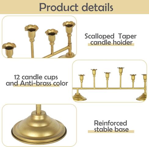 Scalloped Gold 12ct Taper Holder Candelabra Antique Finish Christmas Vintage Scalloped Taper Candle Holder Farmhouse Candle Holder Decor Wedding, Dinning, Party (Antique Brass) in Saudi Arabia