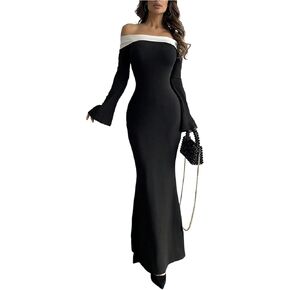 SweatyRocks Women's Sexy Off The Shoulder Dresses Long Sleeve Bodycon Elegant Party Night Out Maxi Dress in Saudi Arabia