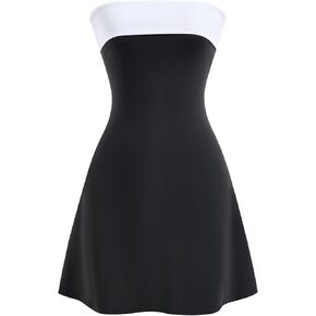 Women's Strapless Mini Dress Elegant Color Block Cocktail Evening Party Tube Top Dresses in Kuwait