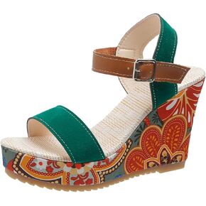 Ethnic Style Platform Sandals for Women's Retro Elegant Floral Wedges Sandals with Arch Support Adjustable Ankle Strap Buckle Beach Shoes Anti Slip Walk Slippers in Saudi Arabia
