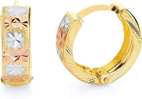 14k REAL Tri Color Gold 5mm Huggie Hoop Earrings (15 x 15mm) in Saudi Arabia