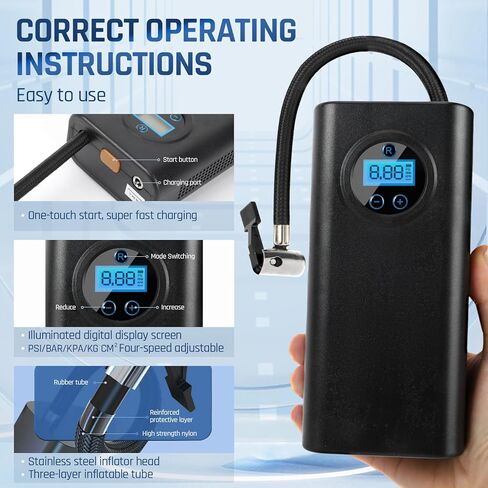 ضاغط هواء محمول لنفخ الإطارات، مضخة هواء لاسلكية لإطارات السيارات، مضخة إطار دراجة كهربائية للدراجات النارية، الكرة، الدراجة in Kuwait