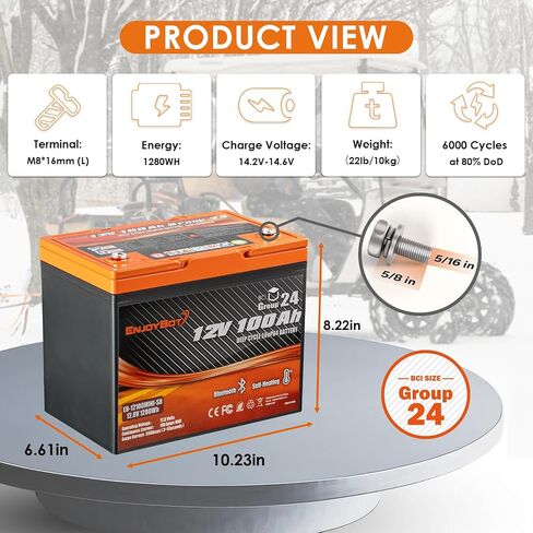 Enjoybot 12V 100Ah بطارية ليثيوم LiFePO4 ذاتية التسخين، مجموعة 24 بطارية ليثيوم مدمجة 100A BMS وبلوتوث، حماية منخفضة الحرارة، تيار الذروة 350A مثالي لمحرك التصيد في عربة الجولف (4 عبوات) in Saudi Arabia