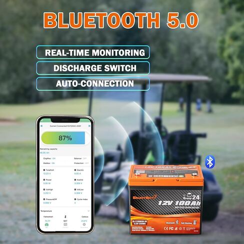 Enjoybot 12V 100Ah بطارية ليثيوم LiFePO4 ذاتية التسخين، مجموعة 24 بطارية ليثيوم مدمجة 100A BMS وبلوتوث، حماية منخفضة الحرارة، تيار الذروة 350A مثالي لمحرك التصيد في عربة الجولف (4 عبوات) in Saudi Arabia