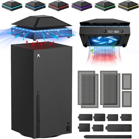 FASTSNAIL RGB Cooling Fan with Dust Cover for Xbox Series X, Cooler System with Auto Fan Speed Adjustable by Temperature, 7 RGB Light Modes, Removable Top Fan and Dust Filter, Accessories for XSX in Kuwait