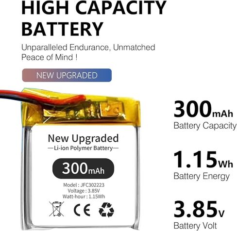[ترقية 2025] بطارية JFC302223 بقدرة 300 مللي أمبير في الساعة لأجهزة التحكم عن بعد Viper Python Clifford - استبدال عالي السعة لـ 3706V، 3806V، 4606V، 5606V، 5706V، 7941X، 7756X، 7756V، 3706، 4706 والمزيد من المفاتيح الرئيسية in Kuwait