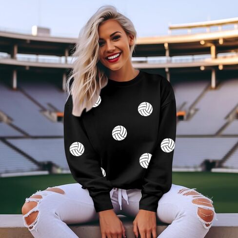 MOUSYA Volleyball Mom Sweatshirt Woman Volleyball Game Day Shirt Volleyball Mom Gift Shirts Casual Long Sleeve Pullover Tops in Saudi Arabia