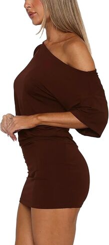 فستان نسائي قصير مكشوف الأكتاف وأكمام قصيرة كاجوال ضيق 2025 فساتين تي شيرت صيفية لحفلات النادي والكوكتيل in Kuwait