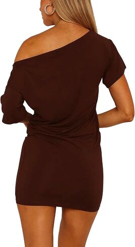 فستان نسائي قصير مكشوف الأكتاف وأكمام قصيرة كاجوال ضيق 2025 فساتين تي شيرت صيفية لحفلات النادي والكوكتيل in Kuwait