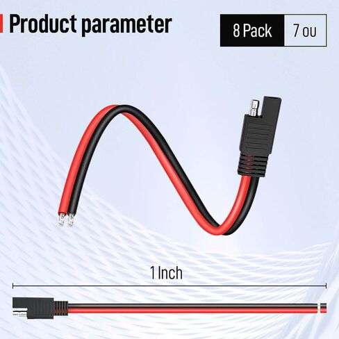 8-Pack 1 Foot 2-Pin 12AWG SAE Quick Connector Extension Cable, 12V SAE Connector Disconnect Power Plug, Single Plug Power Wire for Solar Panels, Motorcycle, Vehicle, Tractor Battery in Saudi Arabia