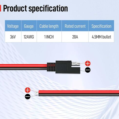 8-Pack 1 Foot 2-Pin 12AWG SAE Quick Connector Extension Cable, 12V SAE Connector Disconnect Power Plug, Single Plug Power Wire for Solar Panels, Motorcycle, Vehicle, Tractor Battery in Saudi Arabia