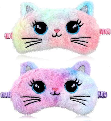 2 Pcs Sleep Mask for Kids, Soft Fuffy Plush Sleeping Eye Shade, Comfortable Cute Animal Blindfold Eye Cover for Women, Men and Kids Travel Nap Sleeping (Cat) in Saudi Arabia