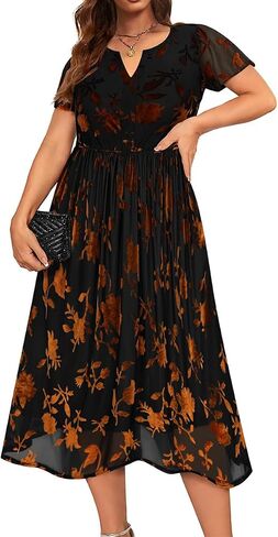 CARCOS Plus Size Velvet Dresses for Curvy Women Short Sleeve Cocktail Dresses Winter Party Formal Dress with Pocket XL-5XL in Saudi Arabia