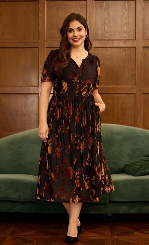 CARCOS Plus Size Velvet Dresses for Curvy Women Short Sleeve Cocktail Dresses Winter Party Formal Dress with Pocket XL-5XL in Saudi Arabia